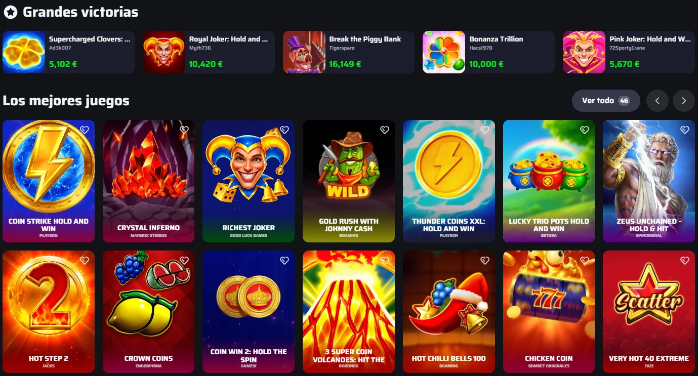 Lobby de BDM Bet Casino con promociones, grandes victorias y mejores juegos