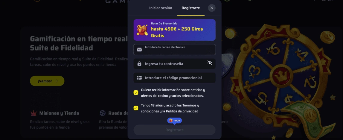 Registro en el casino BDMbet